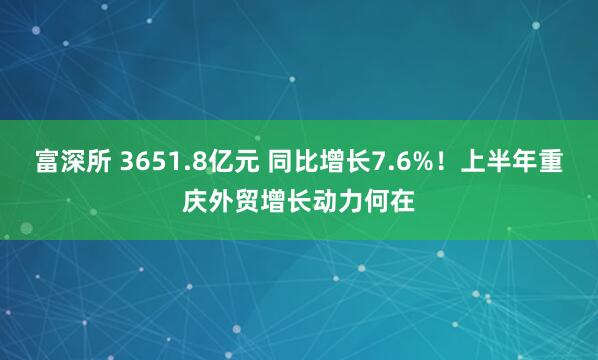 富深所 3651.8亿元 同比增长7.6%！上半年重庆外贸增长动力何在
