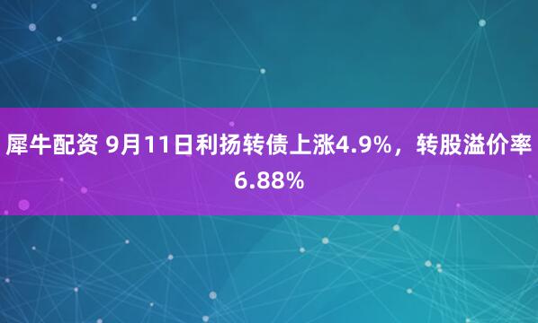 犀牛配资 9月11日利扬转债上涨4.9%，转股溢价率6.88%
