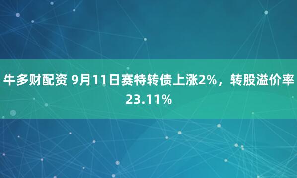 牛多财配资 9月11日赛特转债上涨2%，转股溢价率23.11%