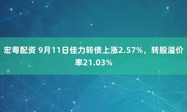 宏粤配资 9月11日佳力转债上涨2.57%，转股溢价率21.03%